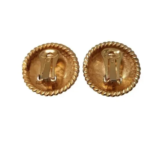 RJ Graziano Clip On Earrings Womens Goldtone Jewelry 1 inch round Vintage - Picture 2 of 11